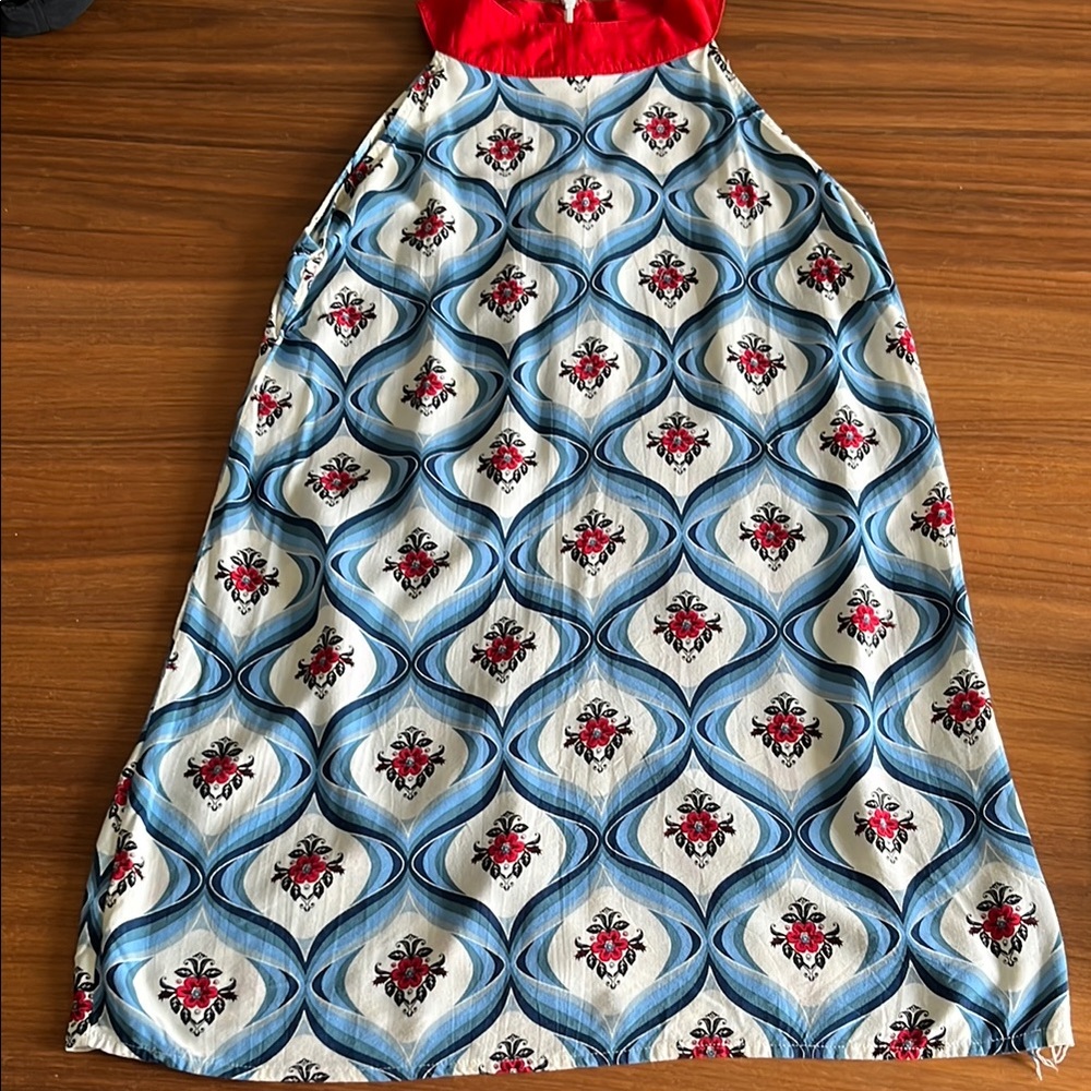 Red and Blue Patterned Mini Dress
